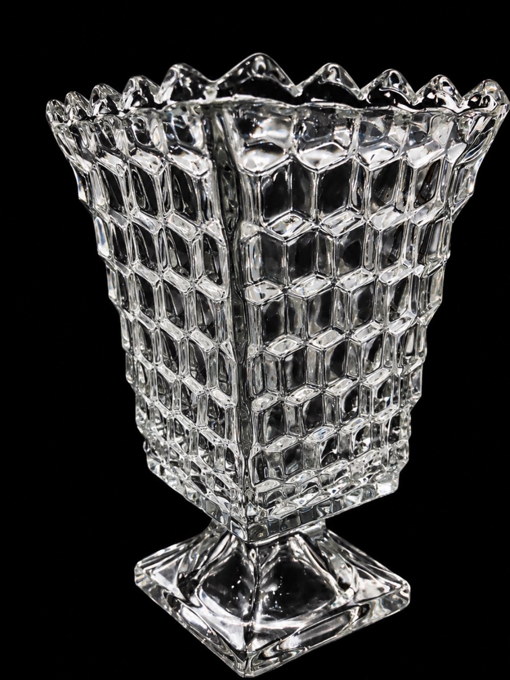 Fostoria American Square Footed Vintage Vase 7.5” Tall